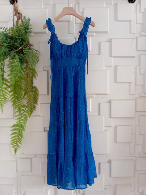 Ruched Up Sleeves Deep Neck Line Tiered Sundress
